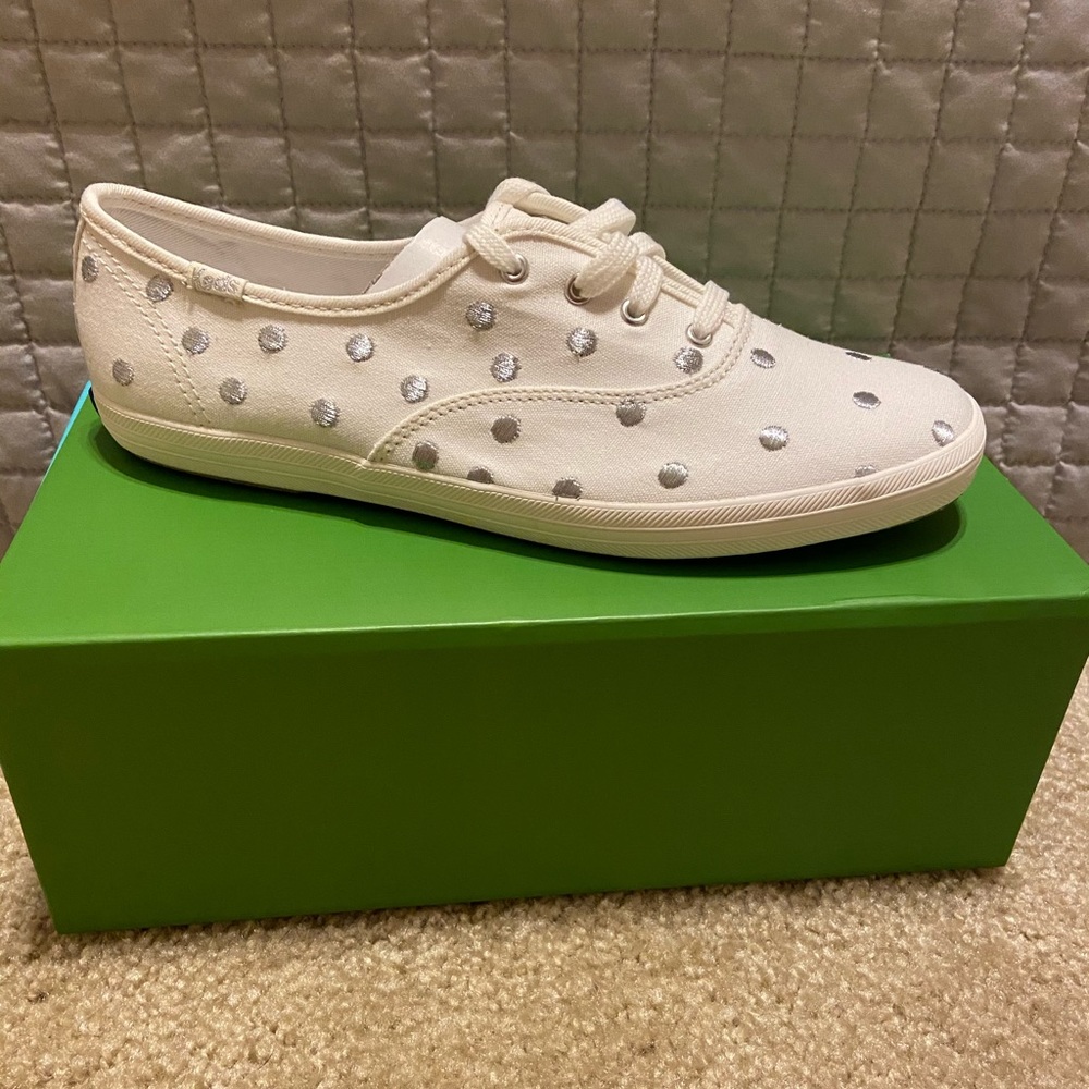 Brand New Kate Spade Keds Silver Polka Dot